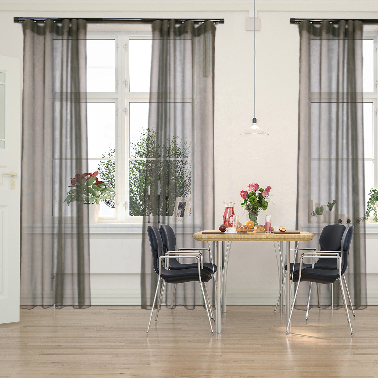 奧胡斯 Aarhus MT35 北歐鄉村系列 智慧電動窗簾軌道加窗紗組 單層 黑色