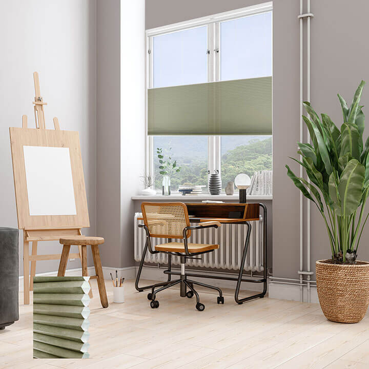 草綠雙循環上下開合半透光蜂巢簾 (Avocado)