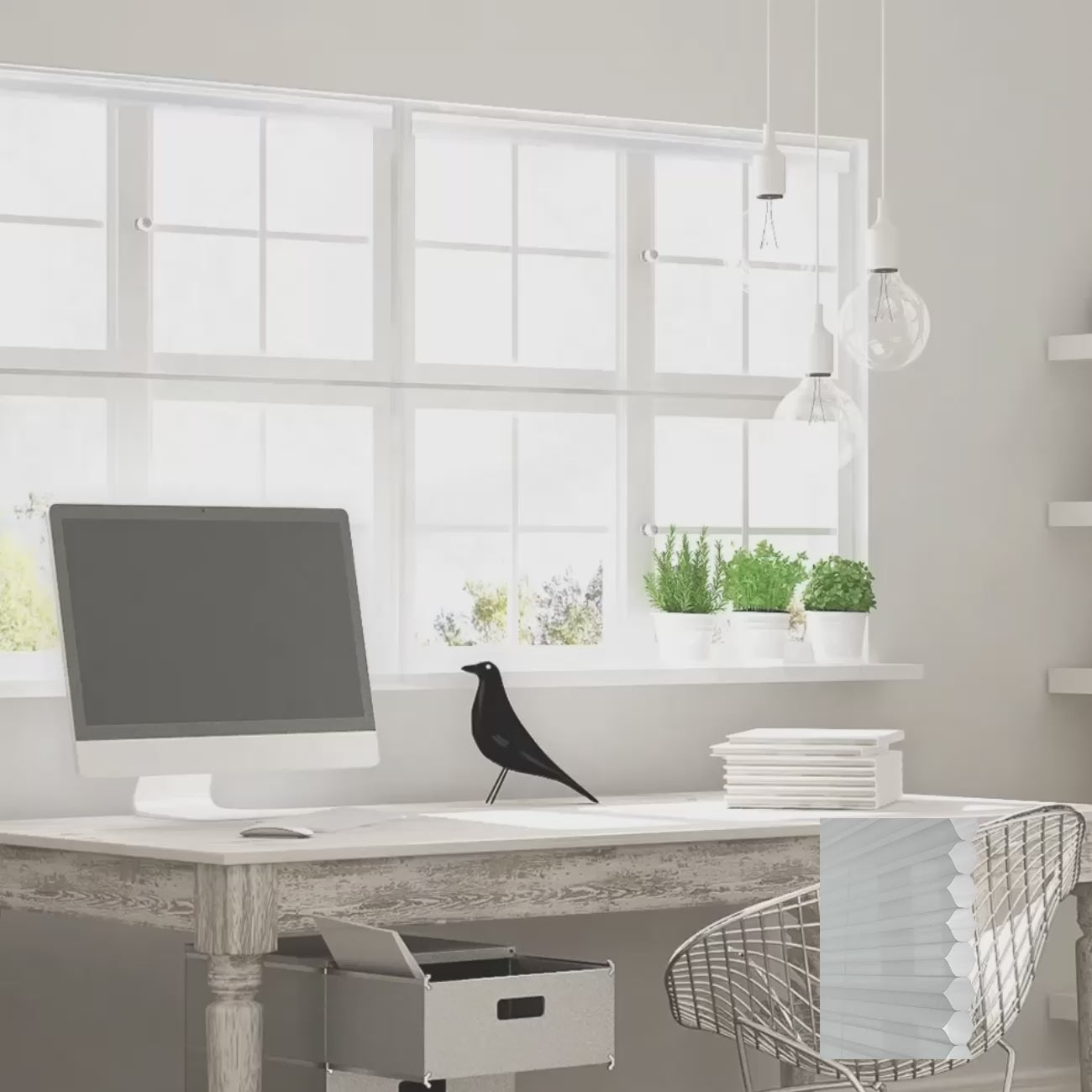 亮灰手提上下開合紗蜂巢簾 (Gray Sheen)