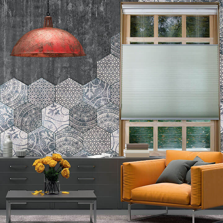 水綠雙循環上下開合半透光蜂巢簾 (Water Green)