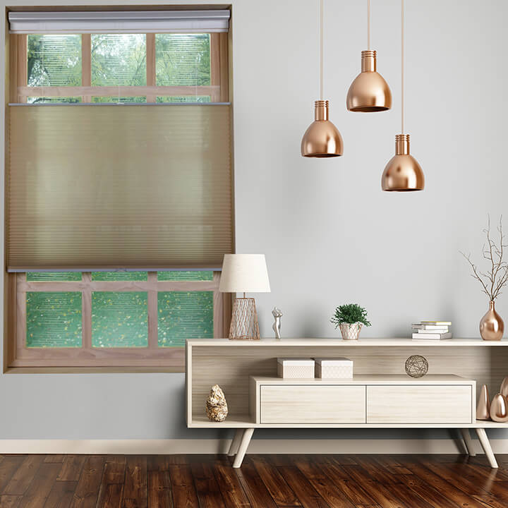 米色電動雙循環上下開合紗蜂巢簾 (Fawn)