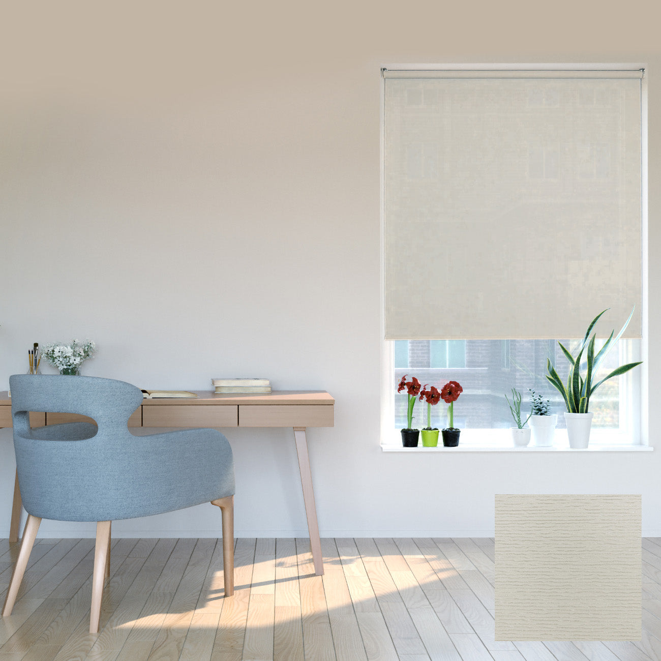 Kil 手動半透光捲簾 溫霧米 (White Mist)