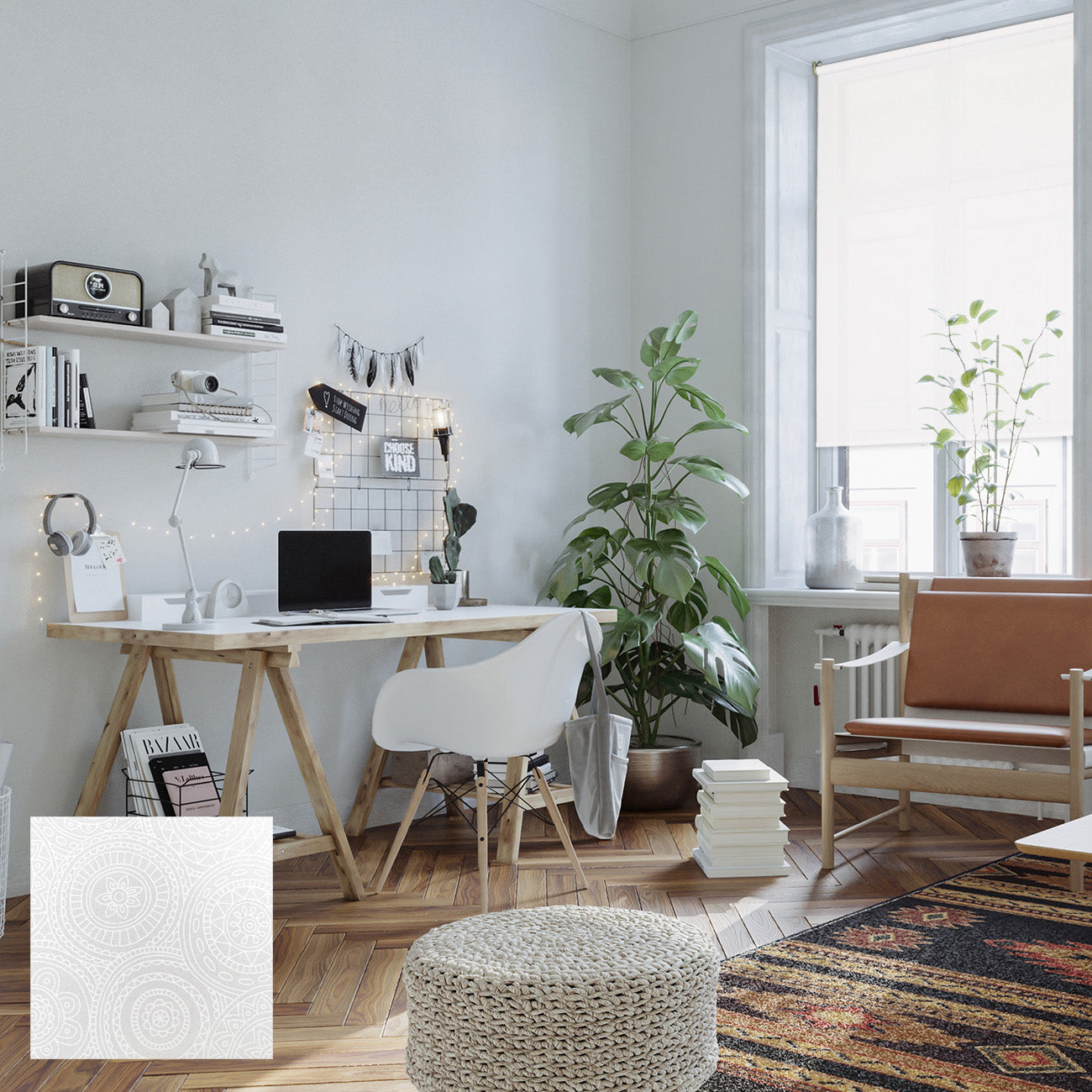 Mora 手動半透光捲簾 圓舞白 (Mandala White)