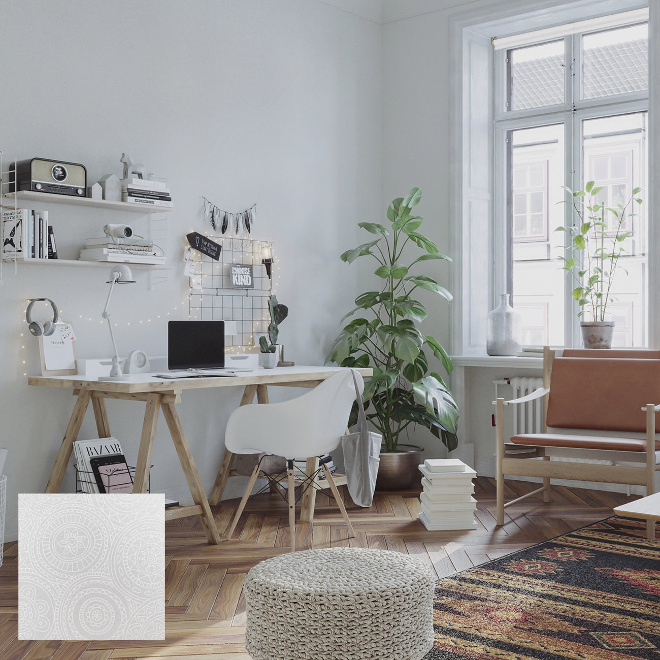 Mora 手動半透光捲簾 圓舞白 (Mandala White)